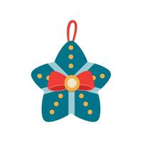 Christmas toy, ornament for the tree in the shape of a star with a red bow. Winter holiday element. vector