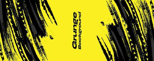 Black Grunge Brush Background with Arrow Isolated on Yellow Background. Sport Background. Scratch and Texture Elements For Design vector