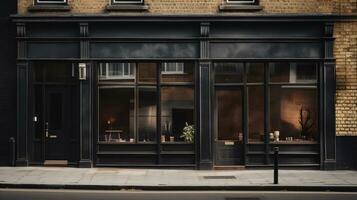 AI generated Generative AI, black exterior cafe, restaurant or shop. Urban building, street facade photo