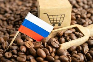 Russia flag on coffee bean, import export trade online commerce concept. photo