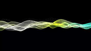 Particles glittering sands moving on space background in slow motion, 3d lights wave animation. Futuristic hi-tech digital design animated video