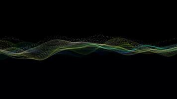 Particles glittering sands moving on space background in slow motion, 3d lights wave animation. Futuristic hi-tech digital design animated video