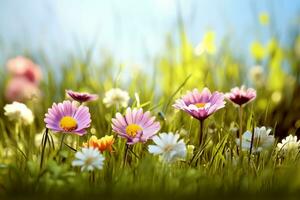 primavera flor en el pradera,primavera naturaleza antecedentes. generativo ai. foto