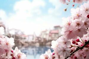 Beautiful cherry landscape. generative ai. photo