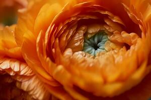 AI generated Beautiful background with close up view to ranunculus flower head. generative ai. photo