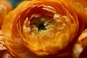 AI generated Beautiful background with close up view to ranunculus flower head. generative ai. photo