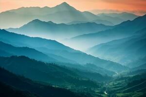 Mountains under mist in the morning Amazing nature scenery form Kerala God's own Country Tourism and travel concept image, Fresh and relax type nature image. generative ai. photo