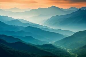 montañas debajo niebla en el Mañana increíble naturaleza paisaje formar kerala Dioses propio país turismo y viaje concepto imagen, Fresco y relajarse tipo naturaleza imagen. generativo ai. foto