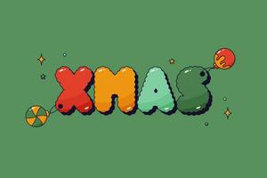 Groovy Christmas halftone Sticker. Green background with color noel phrase XMAS. vector