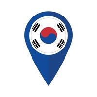 Flag of South Korea flag on map pinpoint icon isolated blue color vector