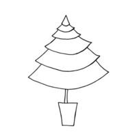 Hand drawn Christmas tree in pot illustration. Simple Christmas tree doodle. Pine tree illustration. vector