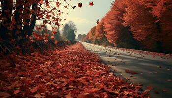 AI generated autumn festival road fallen leaves photo