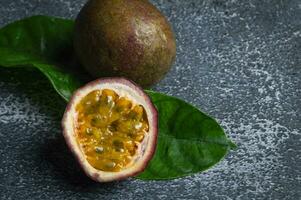 passion fruit on a dark background photo