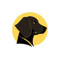 Dog silhouette icon. Vector illustration isolated on white background. Head of the dog on yellow round background.