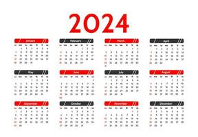 Calendar for 2024 isolated on a white background vector