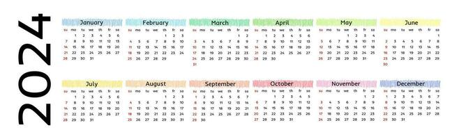 Calendar for 2024 isolated on a white background vector