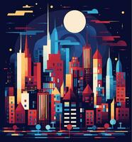 ciudad a noche. moderno paisaje urbano vector ilustración en plano estilo