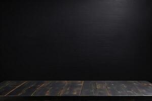 AI generated Empty Black Wooden Table with Dark Black Wall Background AI Generated photo