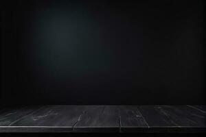 AI generated Empty Black Wooden Table with Dark Black Wall Background AI Generated photo