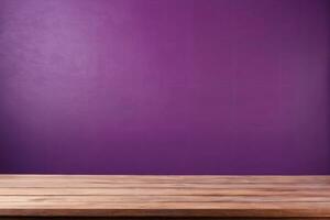 AI generated Empty Wooden Table with Purple Wall Background AI Generated photo