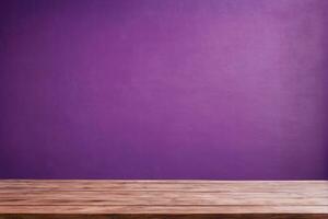 AI generated Empty Wooden Table with Purple Wall Background AI Generated photo
