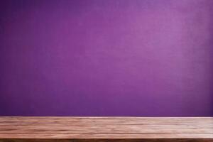 AI generated Empty Wooden Table with Purple Wall Background AI Generated photo