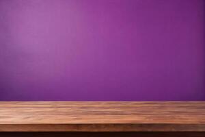 AI generated Empty Wooden Table with Purple Wall Background AI Generated photo