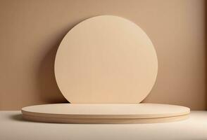 Empty Beige Rounded Pedestal or Podium Platform Stage Background for Product or Cosmetic Placement photo