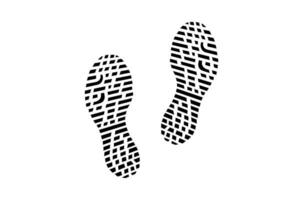 Human shoe footprints. Pair of prints of boots or sneakers. Left and right leg. Shoe sole. Black and white vector isolated on white background. Icon, symbol, pictogram. Design element