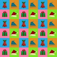 Festive bright seamless seamless pattern with Christmas elements. New Year abstract multicolored packaging. Flat vector illustration.