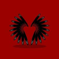 abstract black bird wings on a red background. Vector illustration.