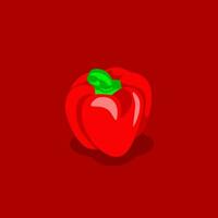 Red bell pepper isolated on red background. Vector illustration in cartoon style.