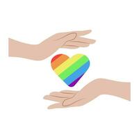 Hands holding heart pride flag. vector illustration isolated on white background. LGBT design element. LGBT pride design for valentines day