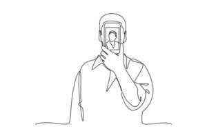 Continuous one line drawing Face recognition, voice authentication and retina scanning. Biometric authentication concept. Doodle vector illustration.