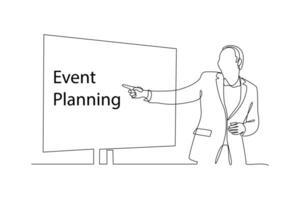 One continuous line drawing of Events, scheduling, creativity. Event management concept. vector