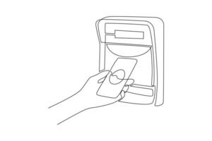 Continuous one line drawing Face recognition, voice authentication and retina scanning. Biometric authentication concept. Doodle vector illustration.