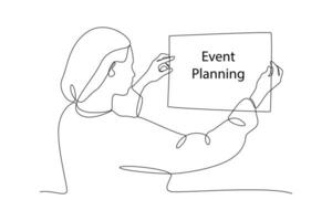 uno continuo línea dibujo de eventos, Planificación, creatividad. evento administración concepto. vector