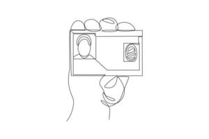 Continuous one line drawing Face recognition, voice authentication and retina scanning. Biometric authentication concept. Doodle vector illustration.