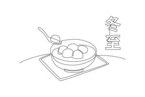 Continuous one line drawing Dongzhi festival concept. Doodle vector illustration.