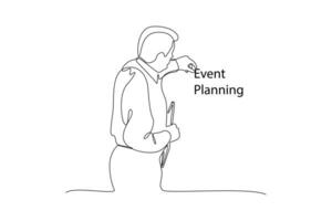 One continuous line drawing of Events, scheduling, creativity. Event management concept. vector