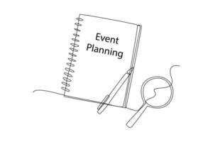 One continuous line drawing of Events, scheduling, creativity. Event management concept. vector