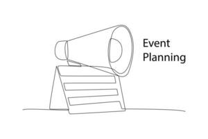 One continuous line drawing of Events, scheduling, creativity. Event management concept. vector