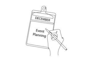 One continuous line drawing of Events, scheduling, creativity. Event management concept. vector