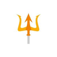 trident flat design vector illustration. golden trident weapon of Poseidon. Devil pitchfork collection isolated. Demon tridental spear.