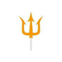 trident flat design vector illustration. golden trident weapon of Poseidon. Devil pitchfork collection isolated. Demon tridental spear.