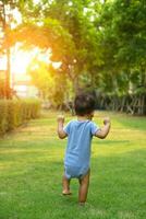 Toddler Asian Baby boy Walking was the first step photo