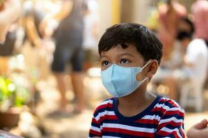 Boy wear face masks to prevent the Coronavirus 2019 COVID-19 in schools. photo