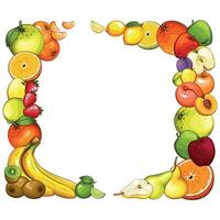 Fruits frame on white background. Colorful frame with Fruits Illustration, Fruits  Mix.  Fruit Template design vector