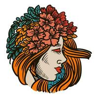 hand drawn beauty women and flower vector