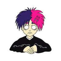 Emo boy character. Y2k style. Black subculture. Vector flat illustration isolated on white background.